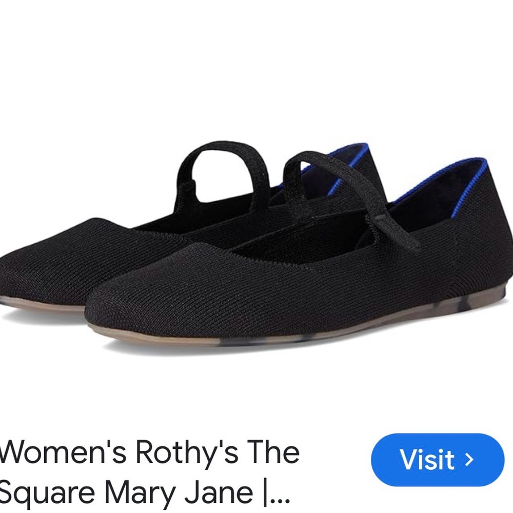 Rothy's Square-Toe Mary Jane Flats in Black with Blue Trim